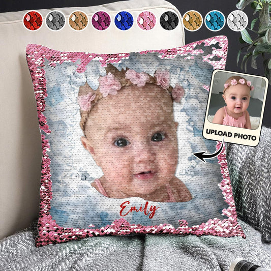 Mes enfants - Housse de coussin à sequins personnalisée pour enfant 