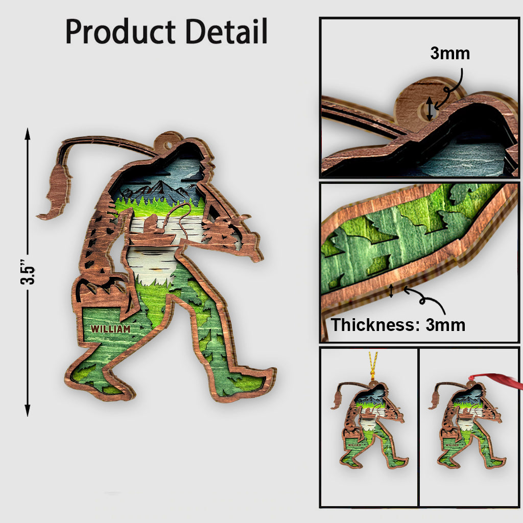 Bigfoot avec canne à pêche - Ornement de pêche personnalisé