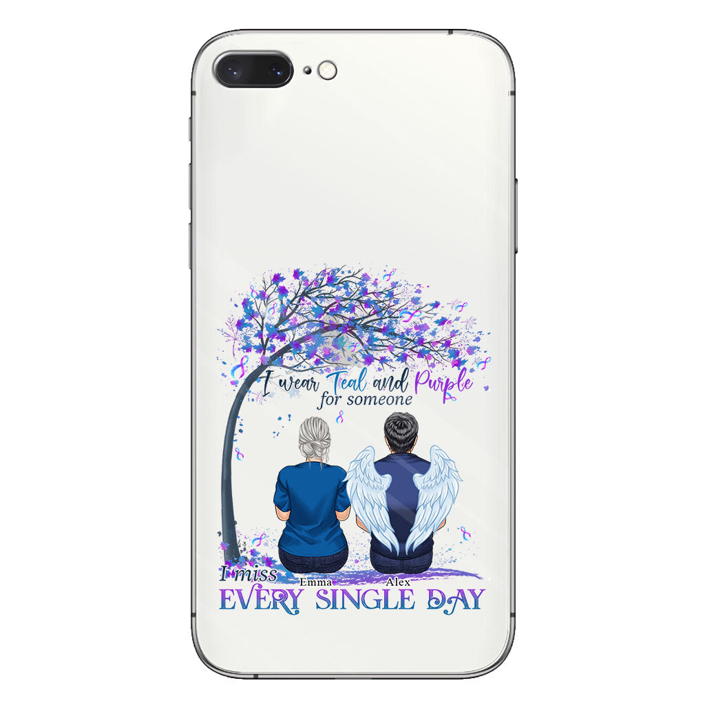 Je porte du turquoise et du violet - Coque de téléphone transparente personnalisée pour la prévention du suicide