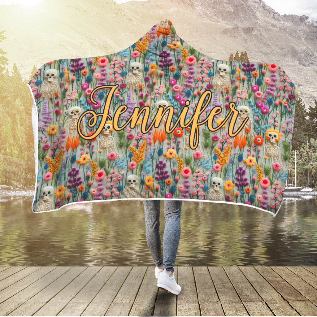 Couverture à capuche personnalisée avec motif floral et squelette - Tête de mort