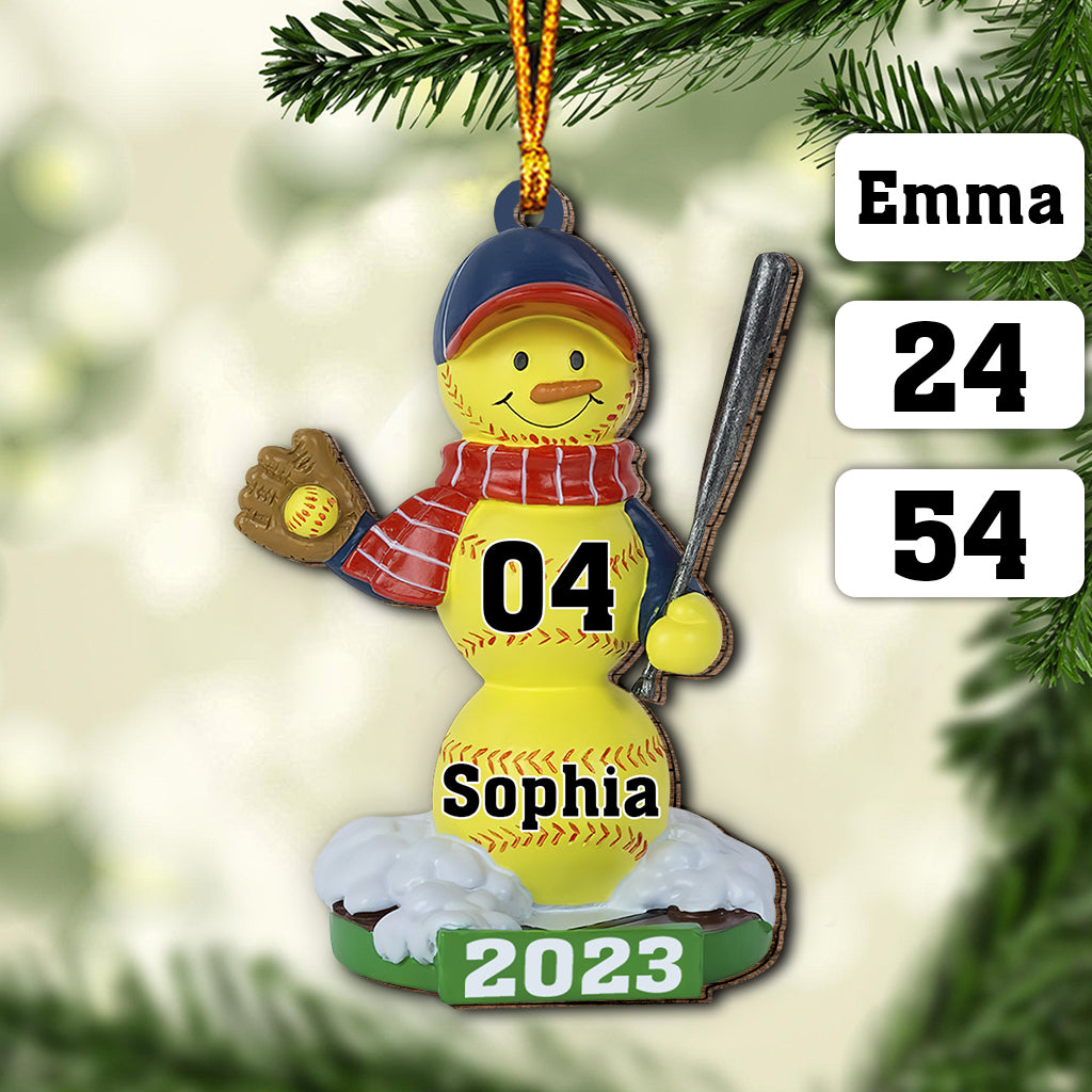 Bonhomme de neige de softball - Ornement de softball personnalisé