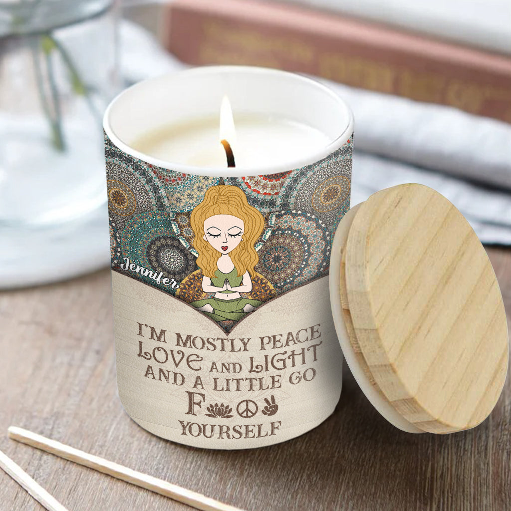 Je suis avant tout la paix - Bougie de yoga personnalisée avec couvercle en bois