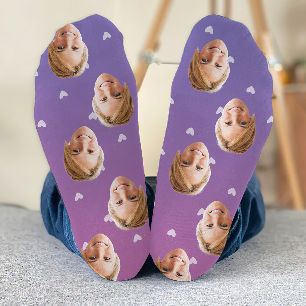 Chaussettes personnalisées pour belle-mère, motif violet et visage personnalisé