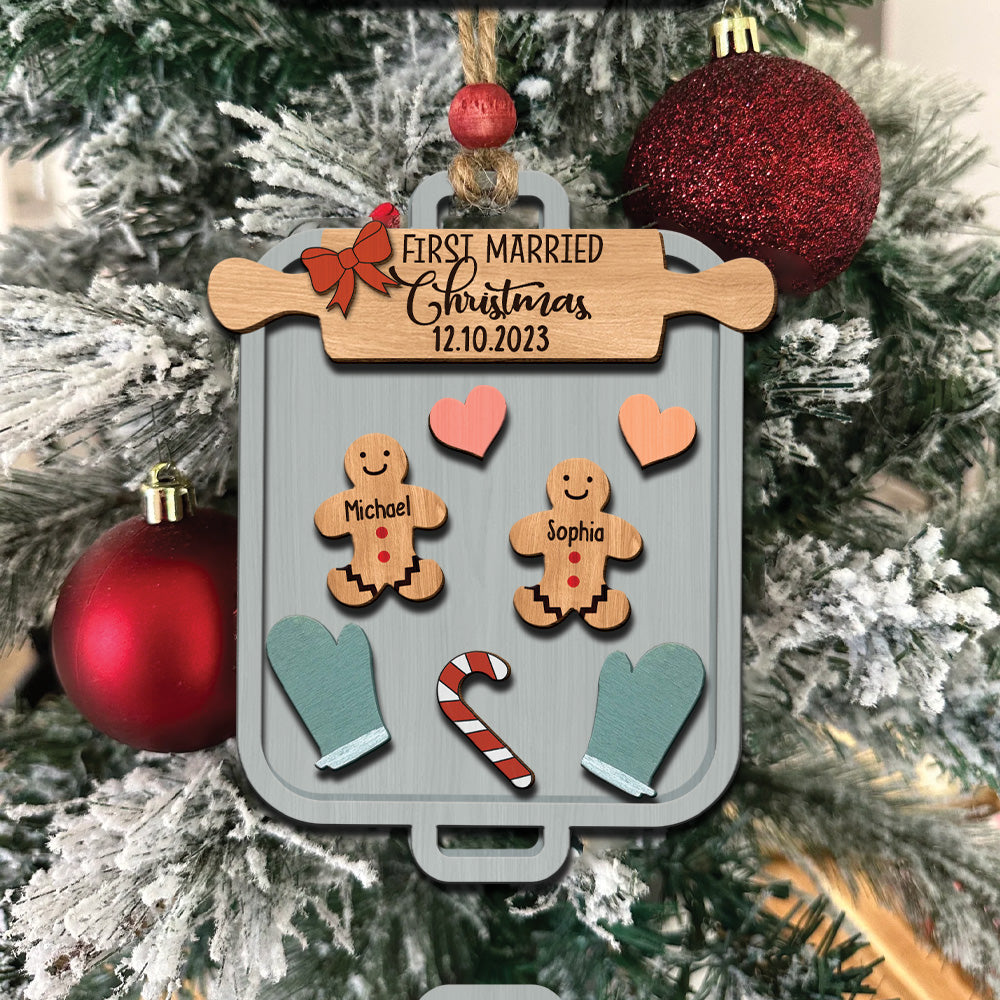 First Married Christmas - Personalized Husband And Wife 2 Layered Piece Ornament