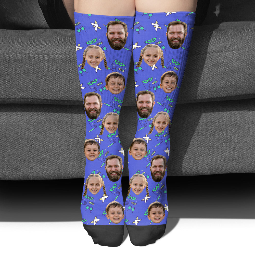 Chaussettes personnalisées pour papa, motif de fête à visage personnalisé - Chaussettes personnalisées pour papa
