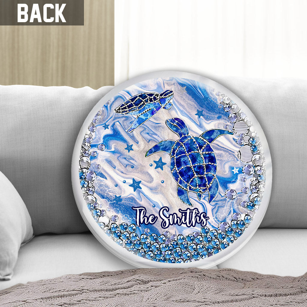 Coussin personnalisé en forme de tortue bleue