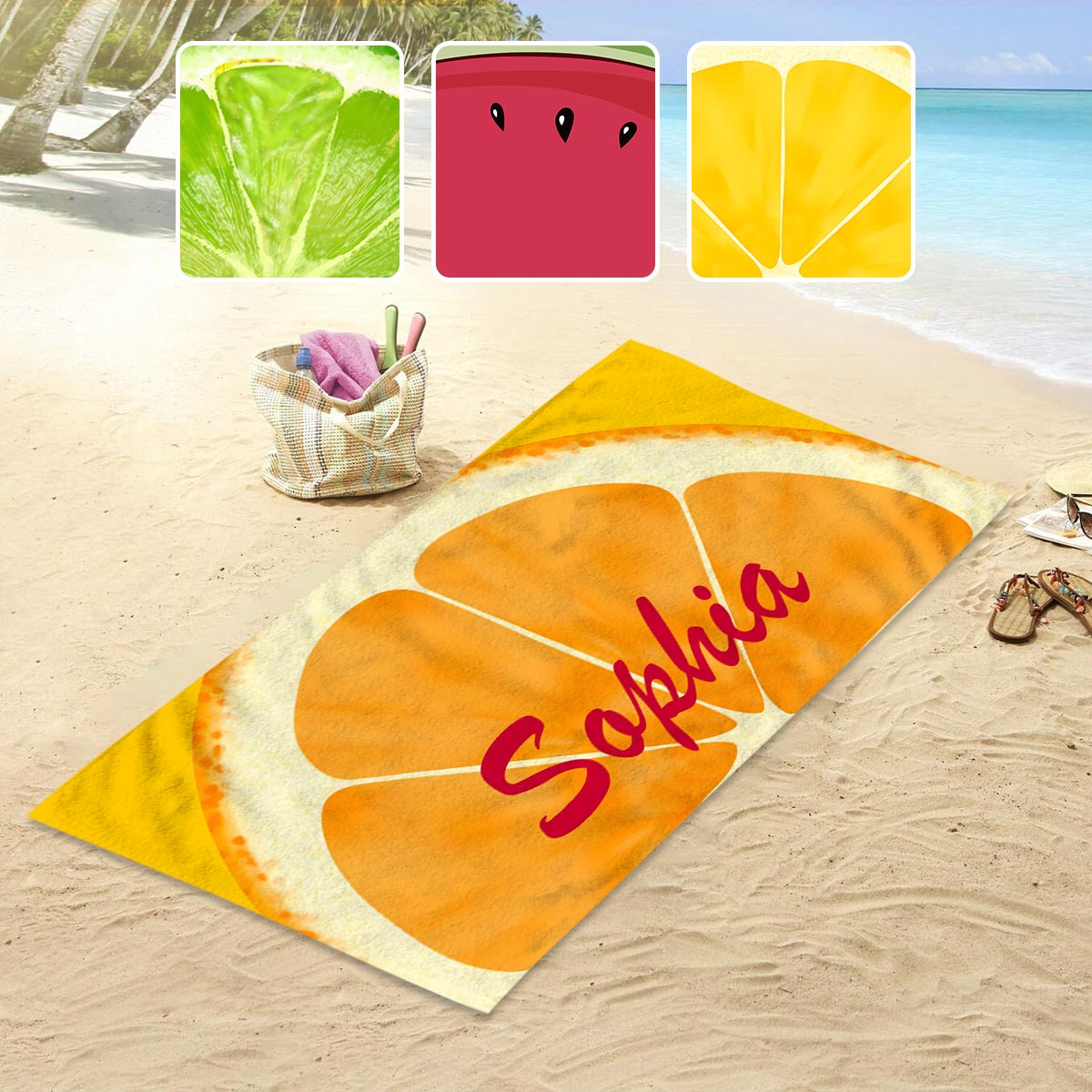 Serviette de plage personnalisée aux fruits colorés