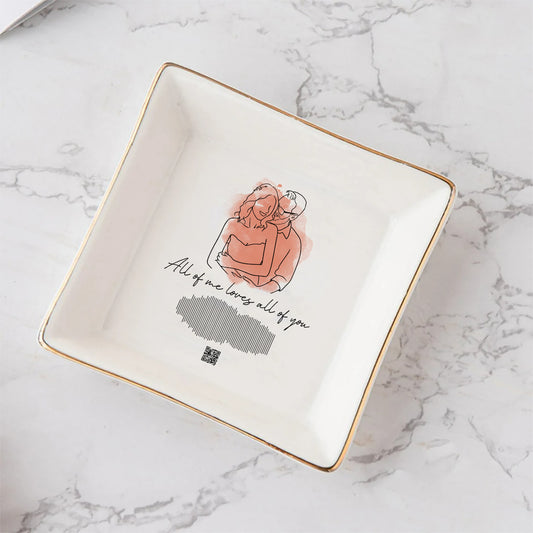Romantic Couple Song Sound Wave Line Art - Personalized Husband And Wife Jewelry Dish