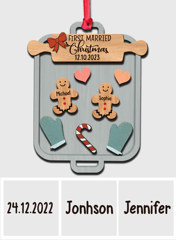 First Married Christmas - Personalized Husband And Wife 2 Layered Piece Ornament