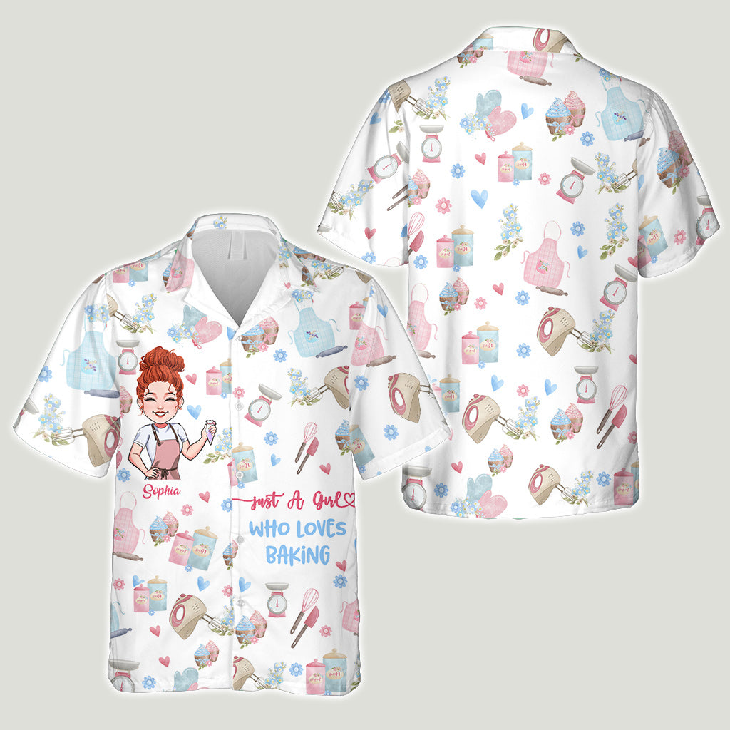 Une fille qui adore pâtisser - Chemise hawaïenne personnalisée sur le thème de la pâtisserie