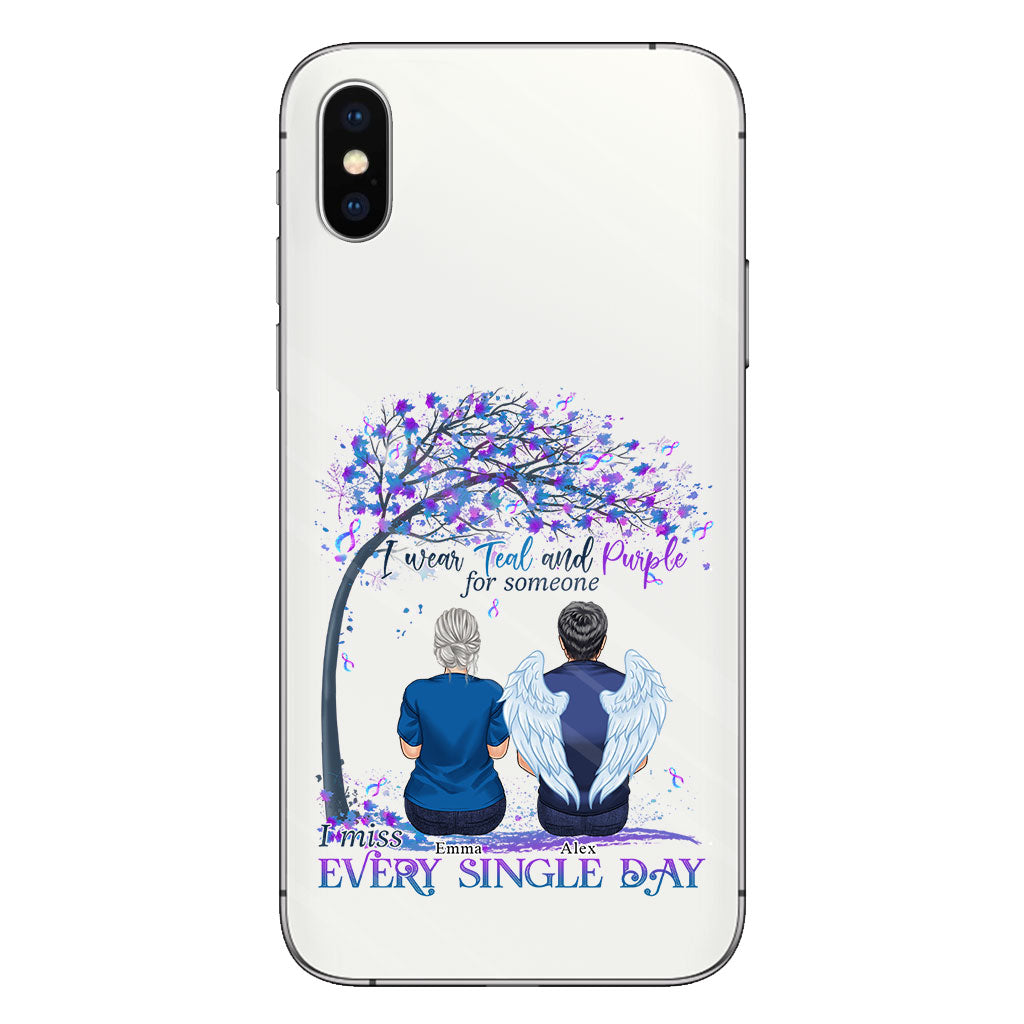 Je porte du turquoise et du violet - Coque de téléphone transparente personnalisée pour la prévention du suicide