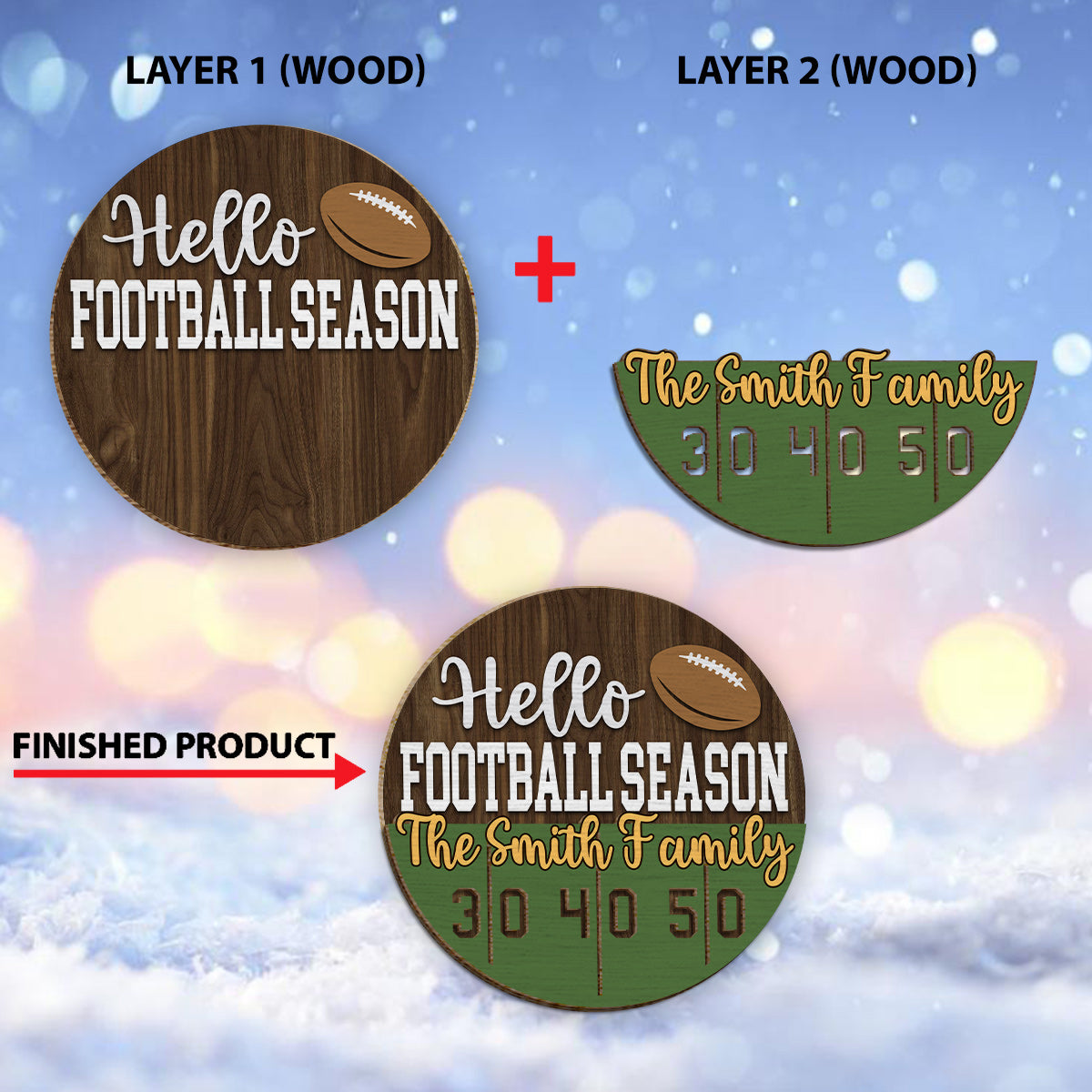 Bonjour la saison de football ! - Panneau/plaque en bois personnalisé(e) à 2 couches sur le thème du football