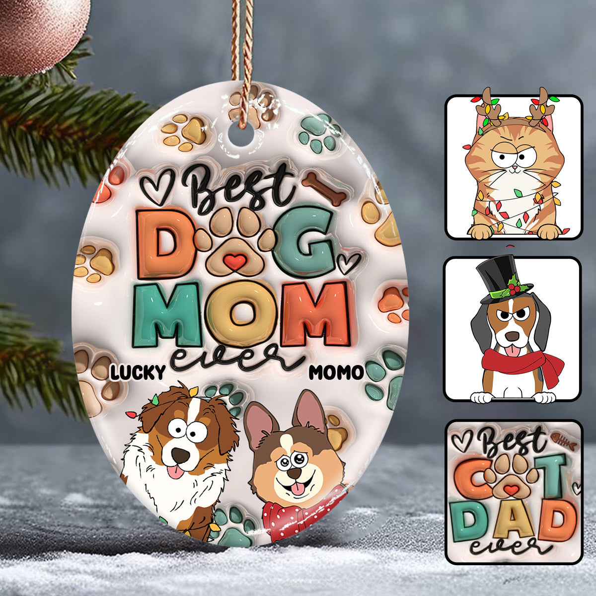 Best Dod Mom / Cat Mom / Dog Dad / Cat Dad Ever - Gift for dog lovers, cat lover - Personalized Ceramic Oval Ornament