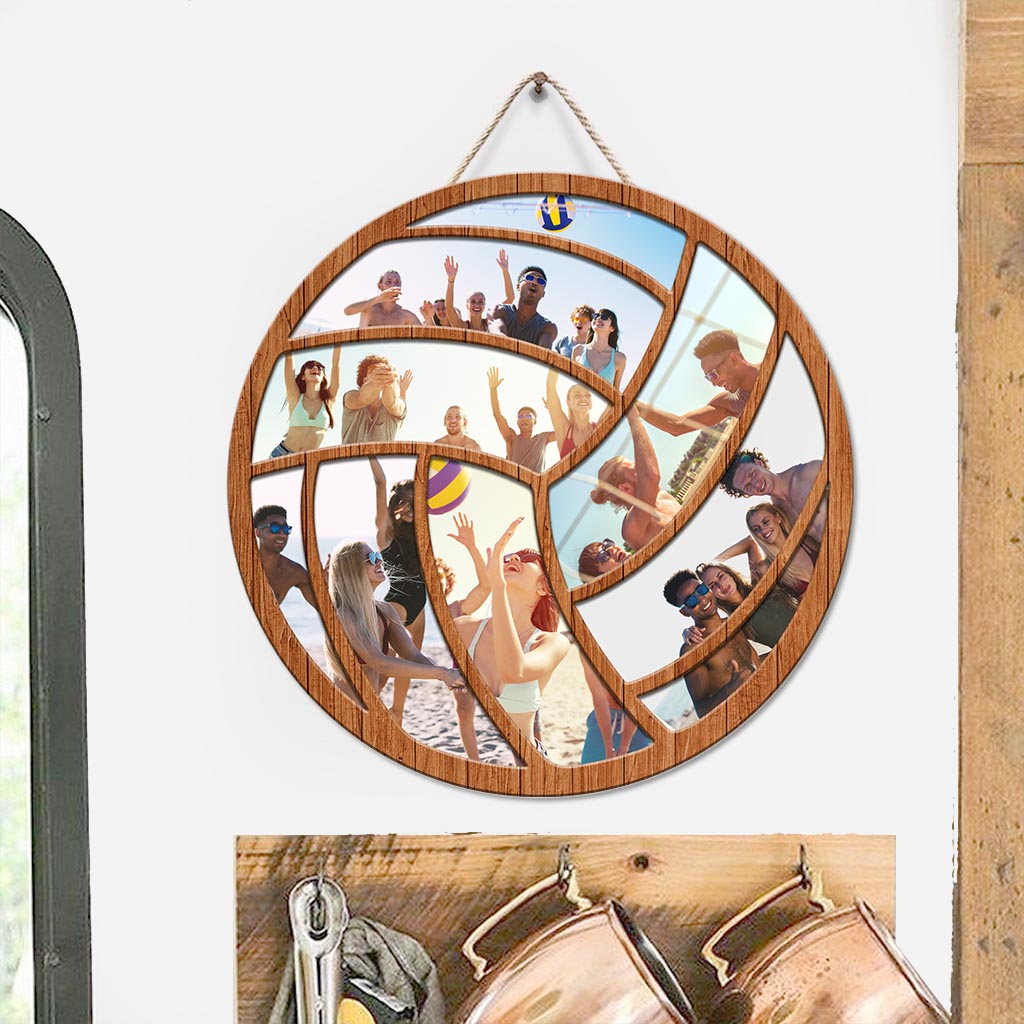 Collage photo cadeau pour joueur de volley-ball - Panneau rond en bois personnalisé sur le thème du volley-ball