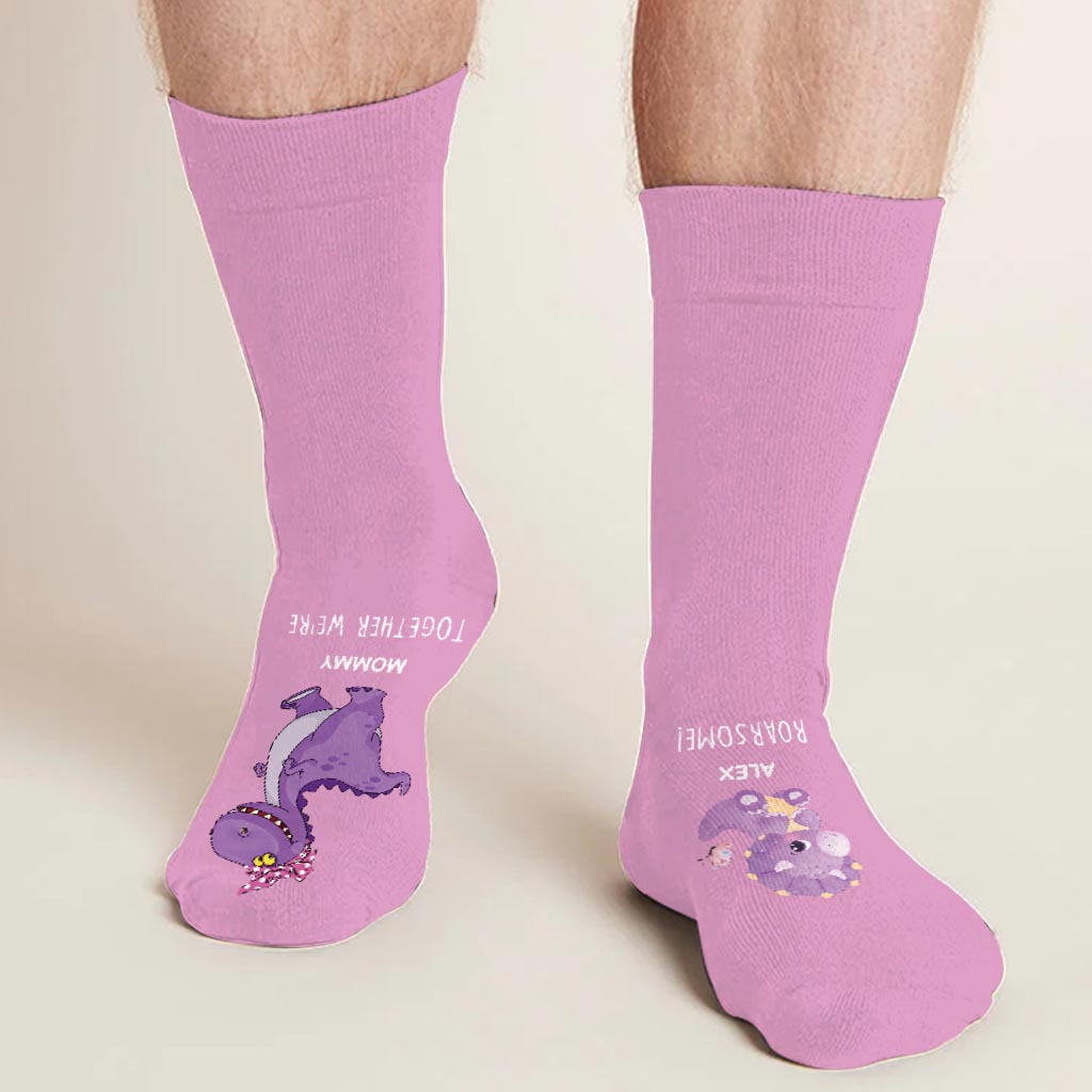 Together We're Roarsome - Gift for dad, grandma, grandpa, mom, uncle, aunt, brother, sister, son, daughter, granddaughter, grandson, new mom, new dad - Personalized Socks