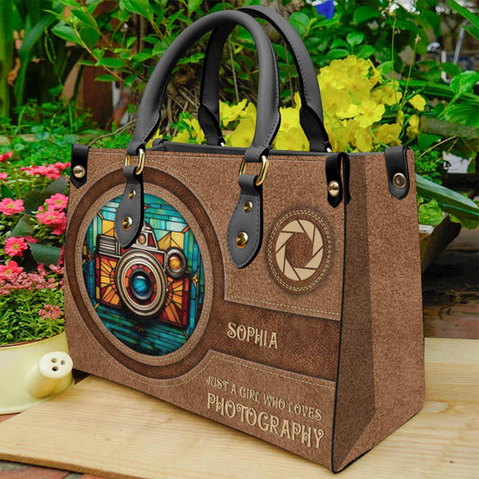 Juste une fille qui aime la photographie - Sac à main en cuir personnalisé pour photographe