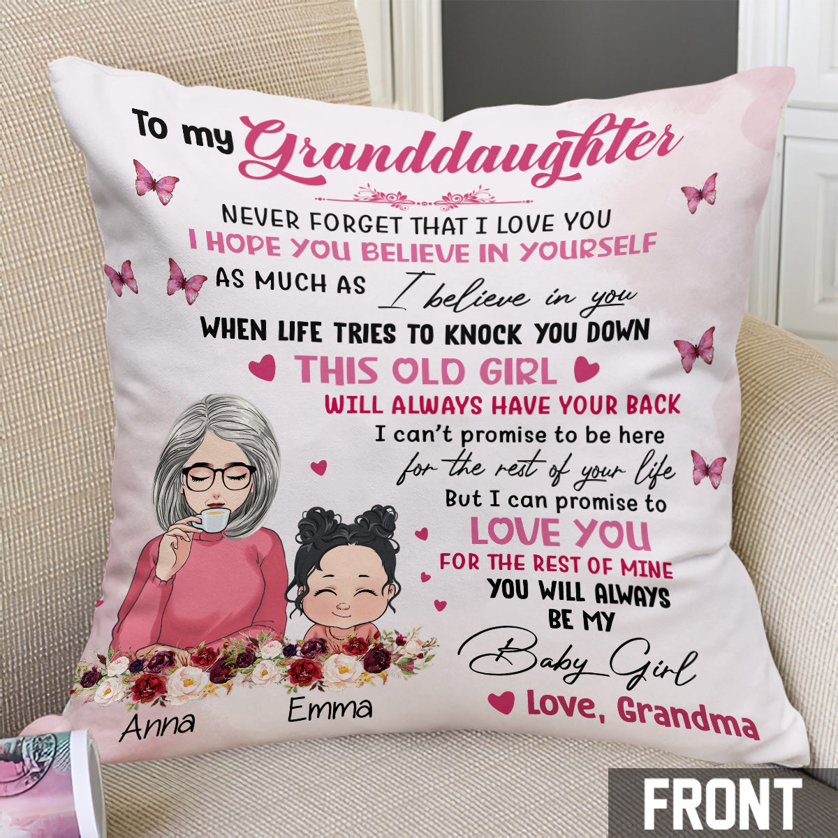 À ma petite-fille - Coussin décoratif personnalisé pour grand-mère