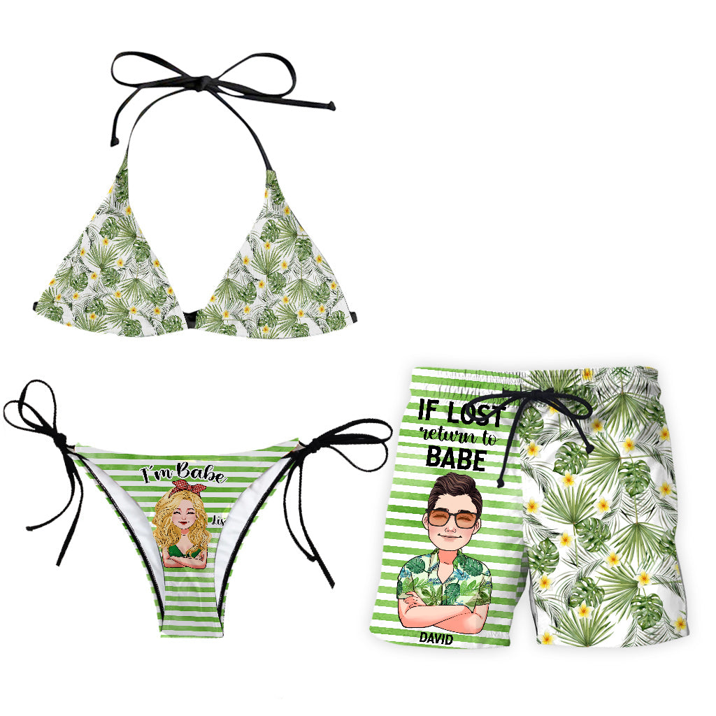 Si perdu, retournez à Babe - Maillot de bain bikini triangle personnalisé pour amoureux de la mer et short pour homme