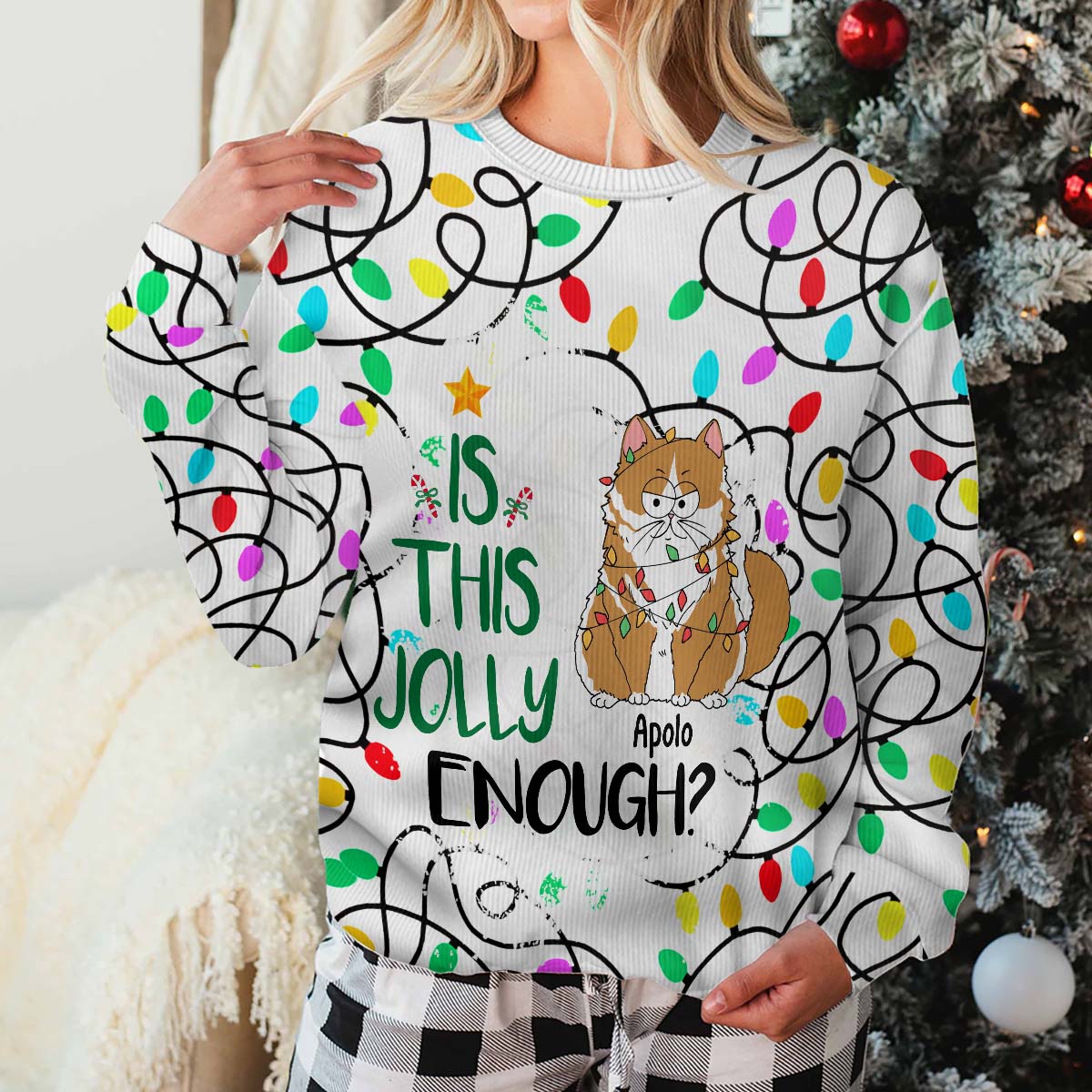 Is This Jolly Enough - Gift for cat lovers - Personalized Ugly Sweater
