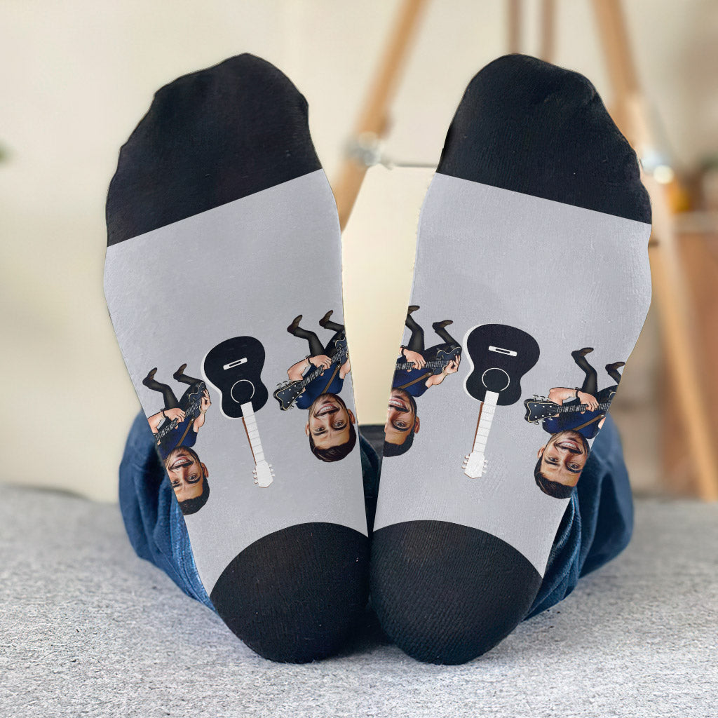 Let's Rock - Cadeau guitare pour mari, lui, petit ami, père, fils - Chaussettes personnalisées