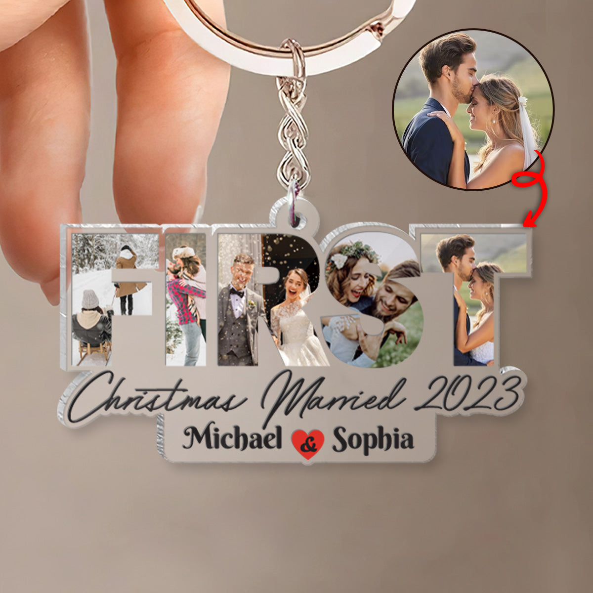 Premier Noël de jeunes mariés - cadeau pour époux/épouse - Porte-clés transparent personnalisé