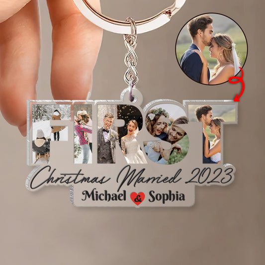 Premier Noël de jeunes mariés - cadeau pour époux/épouse - Porte-clés transparent personnalisé