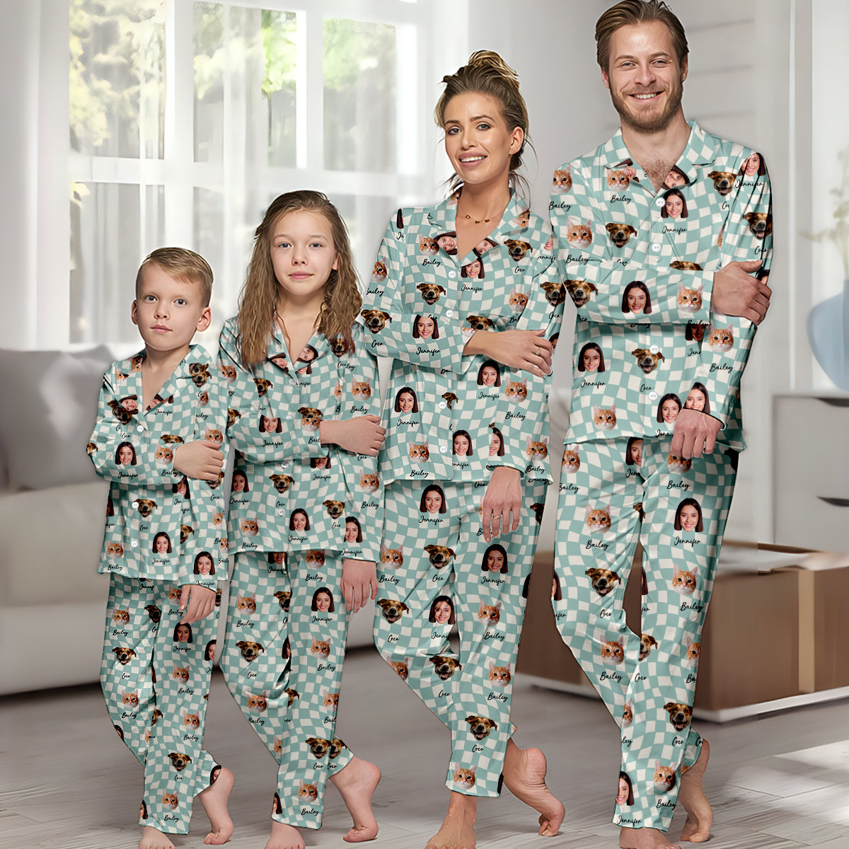 Pyjama à boutons personnalisé pour chat, motif à carreaux, avec photo au choix parmi de nombreuses couleurs de fond