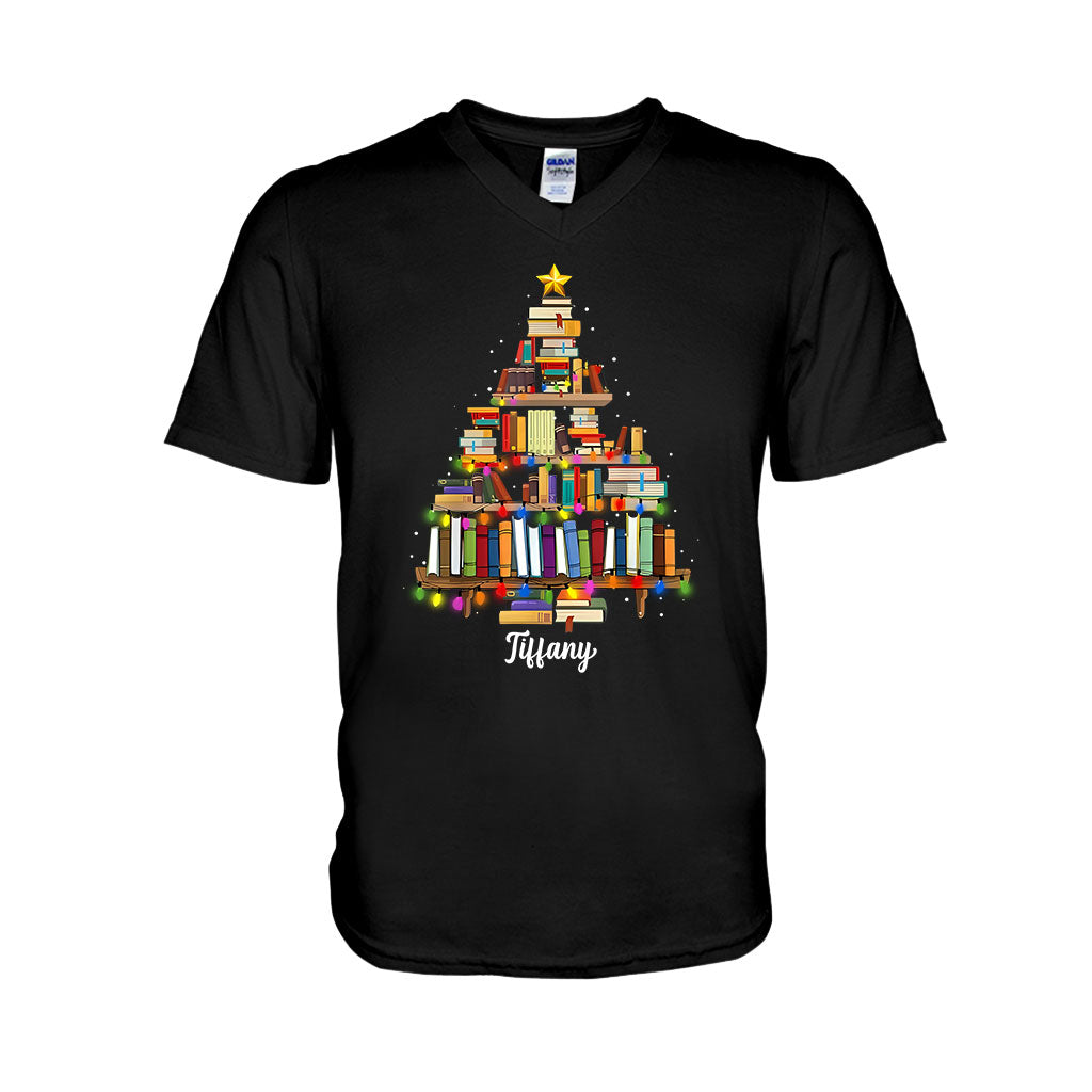 Sapin de Noël en forme de livre - T-shirt et sweat à capuche personnalisés avec motif de livres