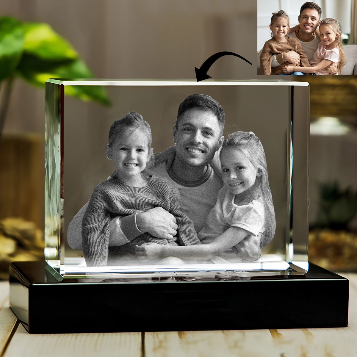 Lampe en cristal 3D cubique gravée au laser avec photo personnalisée - Père