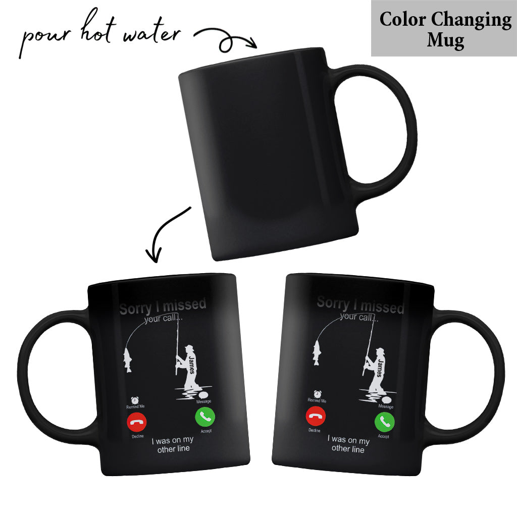 Désolé(e) d'avoir manqué votre appel, j'étais en ligne. - Mug de pêche personnalisé