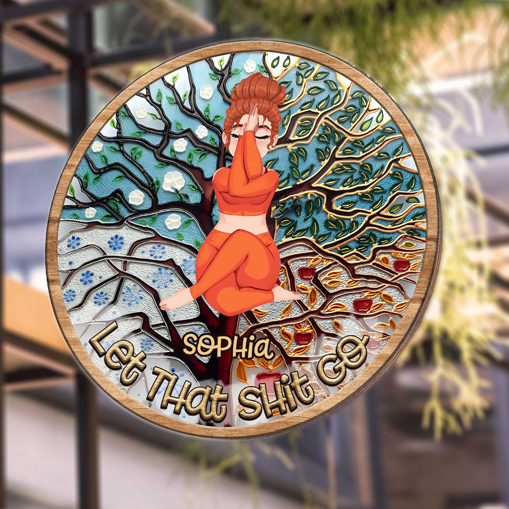 Lâchez prise - Panneau rond en bois personnalisé pour le yoga