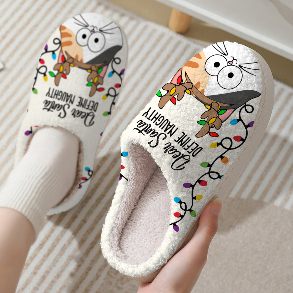 Cher Père Noël, définis ce que signifie « méchant » - Pantoufles chat personnalisées