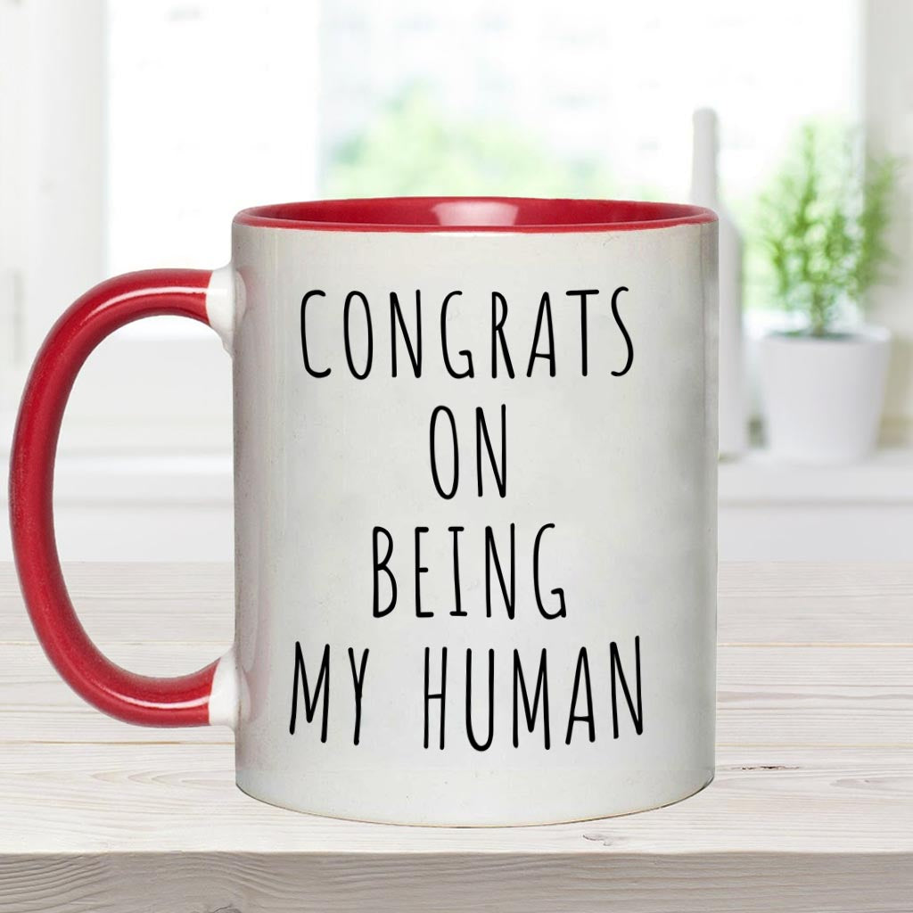 Félicitations pour être mon humain ! – Mug personnalisé avec motif chien