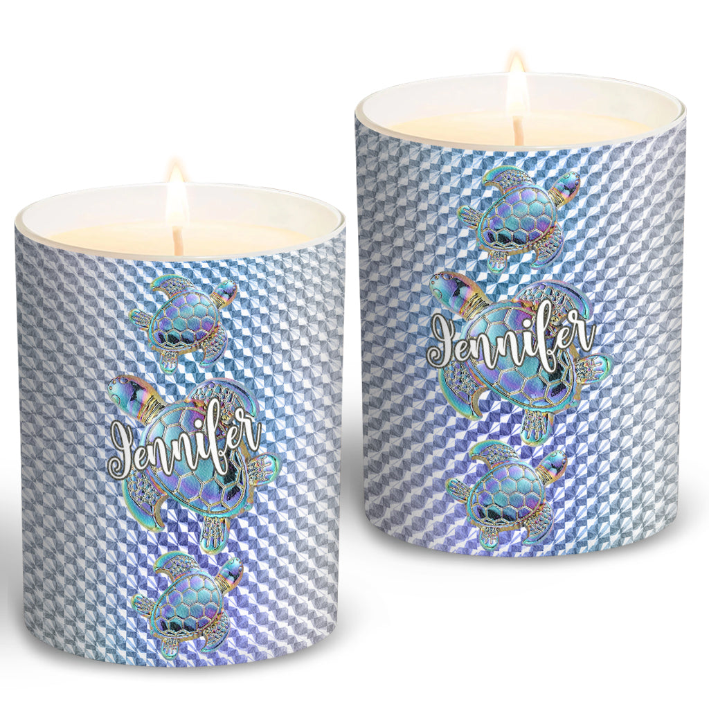 Salty Lil Beach - Bougie personnalisée en forme de tortue avec couvercle en bois