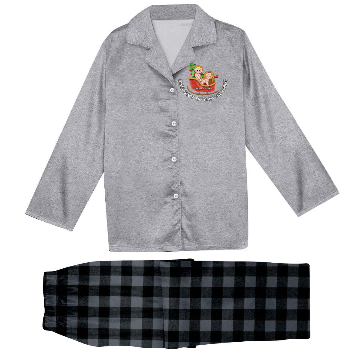 Le Père Noël n'est pas le seul à arriver - Pyjamas boutonnés personnalisés pour couples