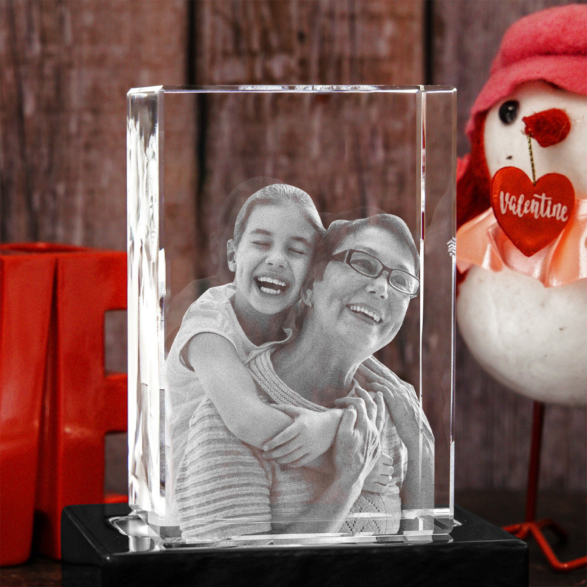 Lampe en cristal 3D cubique gravée au laser avec photo personnalisée - Grand-mère