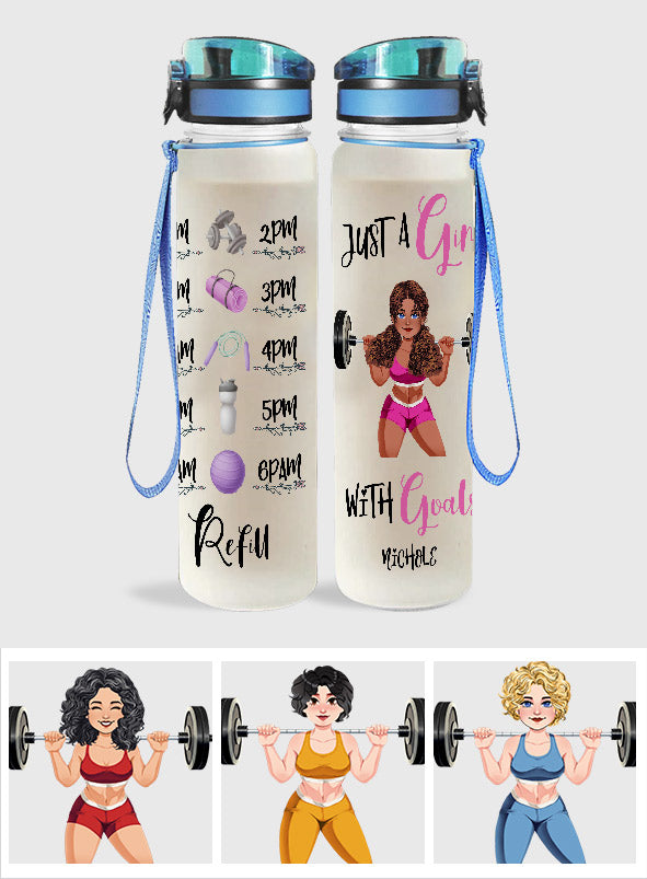 Just a Girl With Goals - Personalized Fitness Water Tracker Bottle