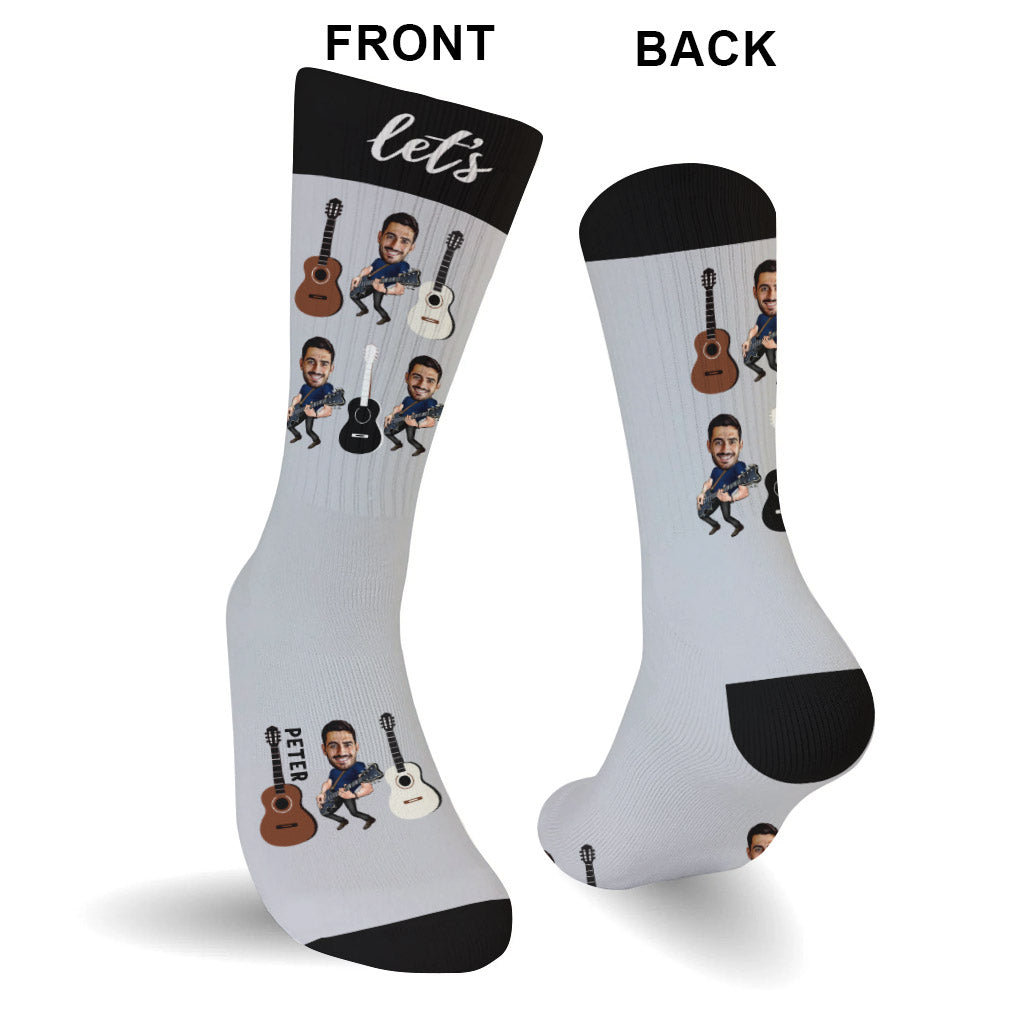 Let's Rock - Cadeau guitare pour mari, lui, petit ami, père, fils - Chaussettes personnalisées