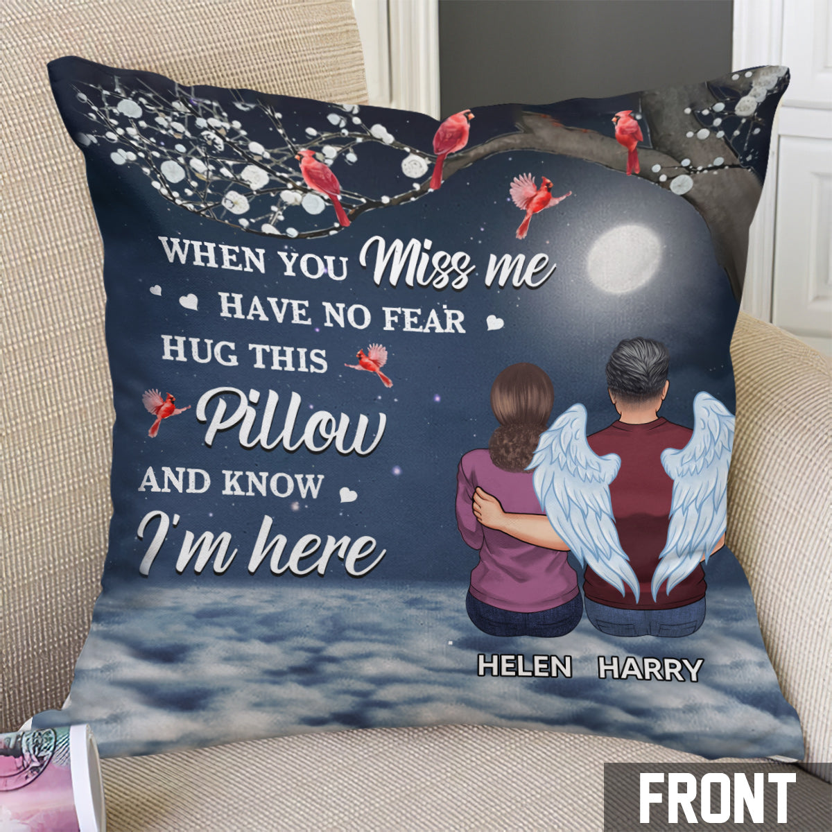 Coussin commémoratif personnalisé « Quand tu me manques »
