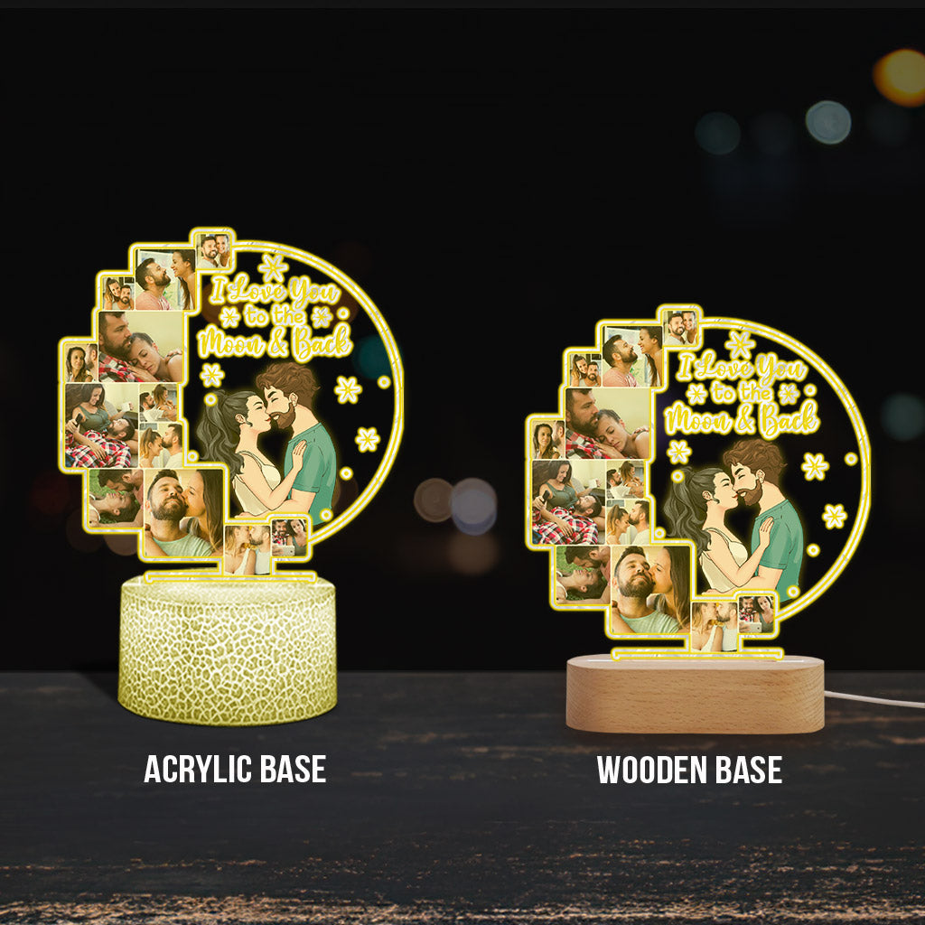 Je t'aime jusqu'à la lune et retour - Socle lumineux personnalisé pour couple - Plaque lumineuse en forme de couple