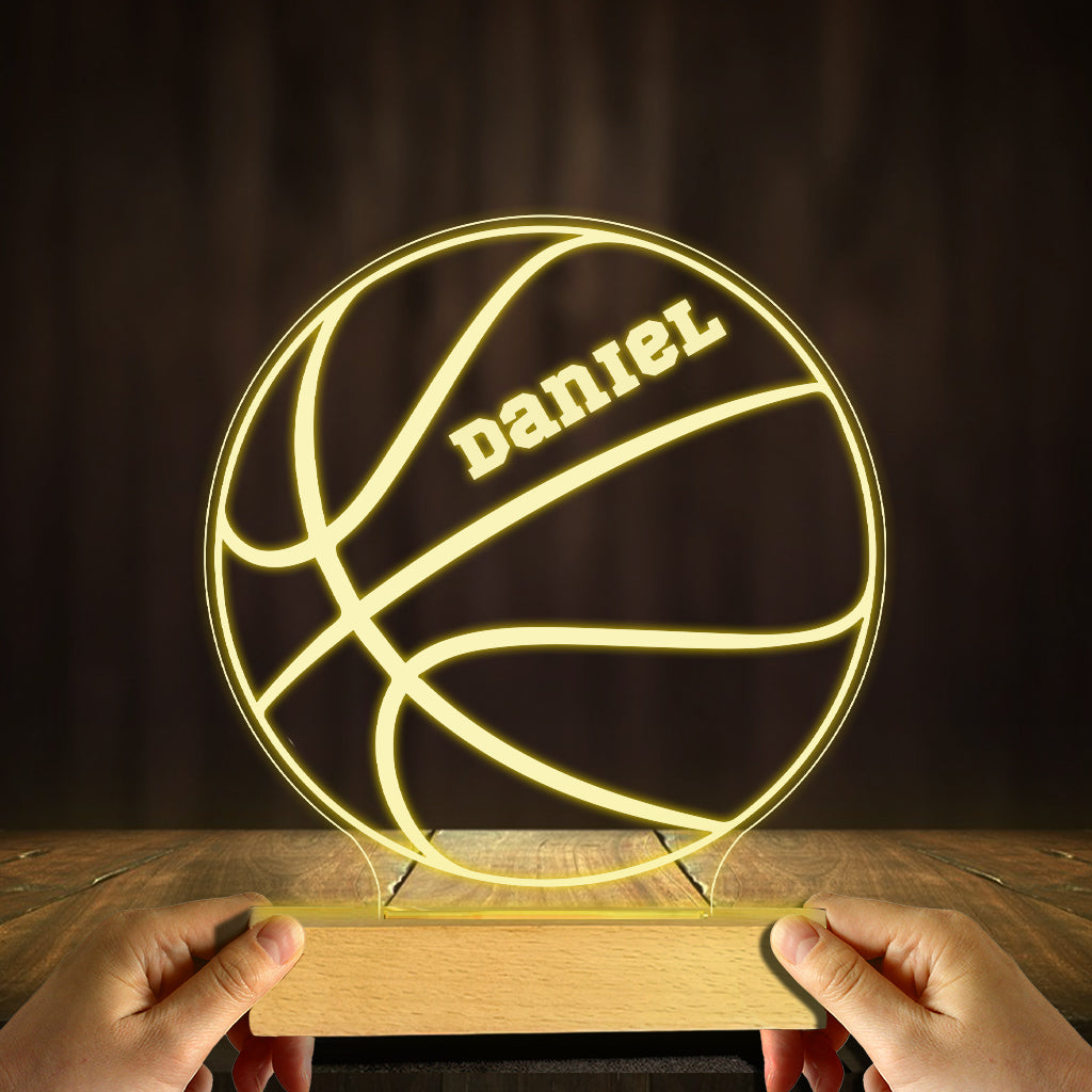 J'adore le basket ! - Plaque lumineuse personnalisée en forme de ballon de basket