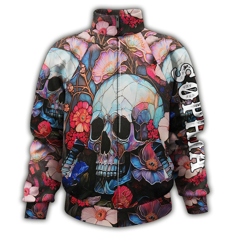 Veste zippée personnalisée à motif tête de mort florale