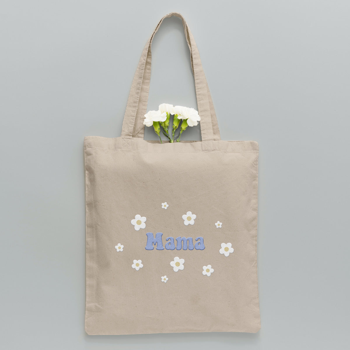 Sac fourre-tout brodé personnalisé avec nom et fleur - Nom personnalisé pour maman