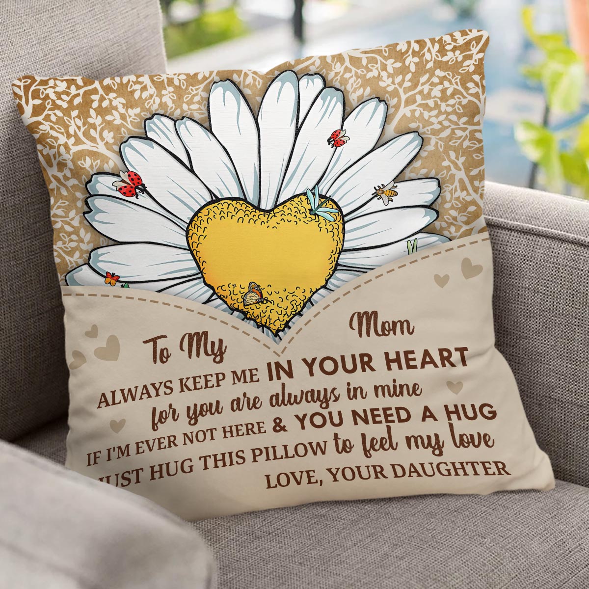Tu es mon rayon de soleil - Cadeau pour grand-mère, maman, fille, petite-fille, sœur, épouse - Coussin décoratif personnalisé