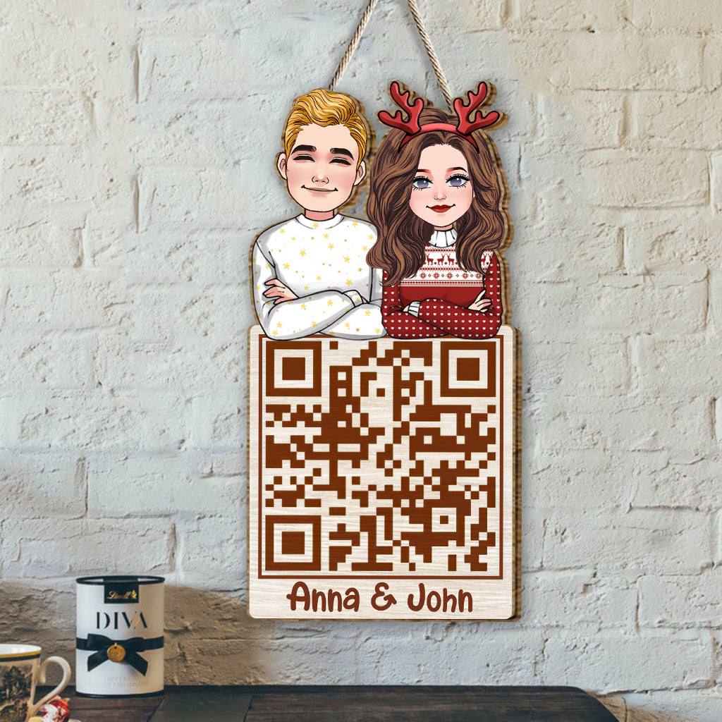 Christmas Couple QR Code - Personalized Couple Wood Sign