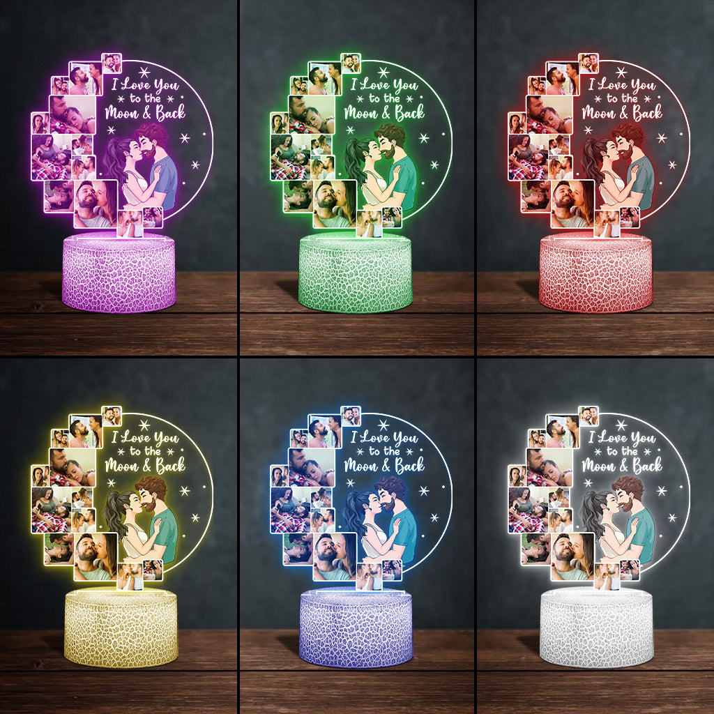 Je t'aime jusqu'à la lune et retour - Socle lumineux personnalisé pour couple - Plaque lumineuse en forme de couple