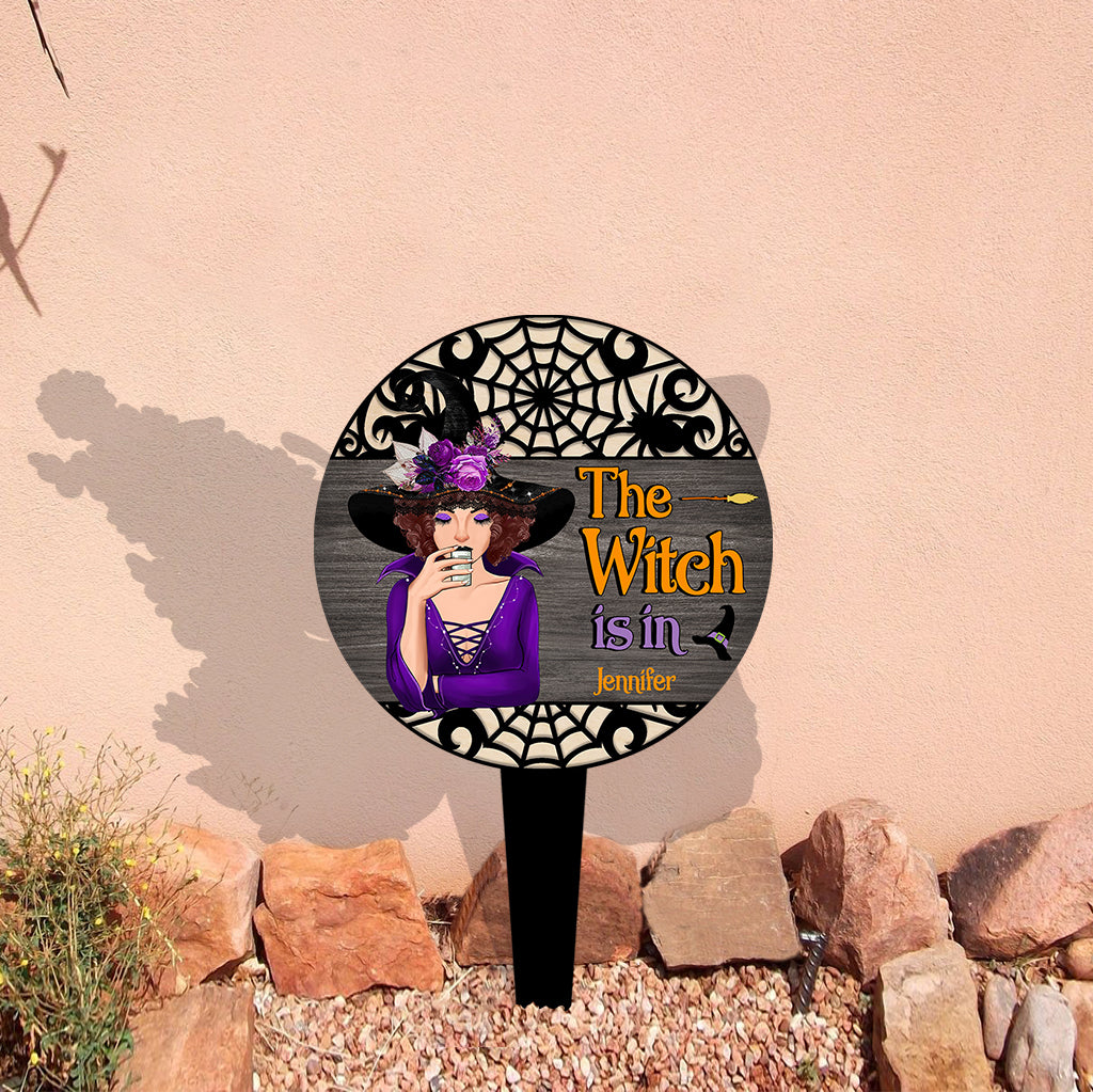 The Witch Is In - Personalized Witch Acrylic Garden Sign