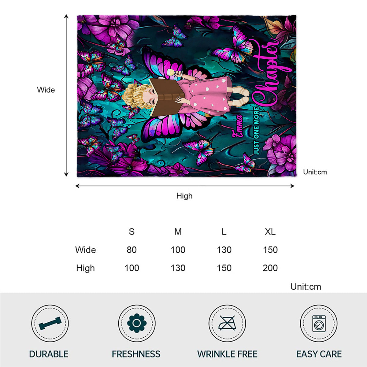 Couverture personnalisée « Fille aux livres avec papillons et fleurs »