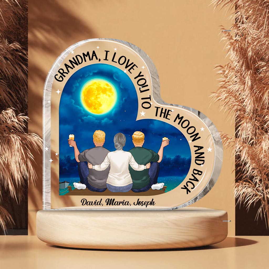 Moon And Back - Gift for mom, grandma - Personalized Custom Shaped Acrylic Plaque
