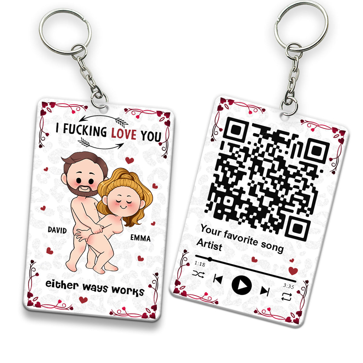 Favorite Song Scannable QR Code - Personalized Couple Keychain